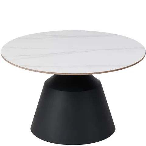 Stolik kawowy PORTO okrągły z białym ceramicznym blatem Ø70 cm