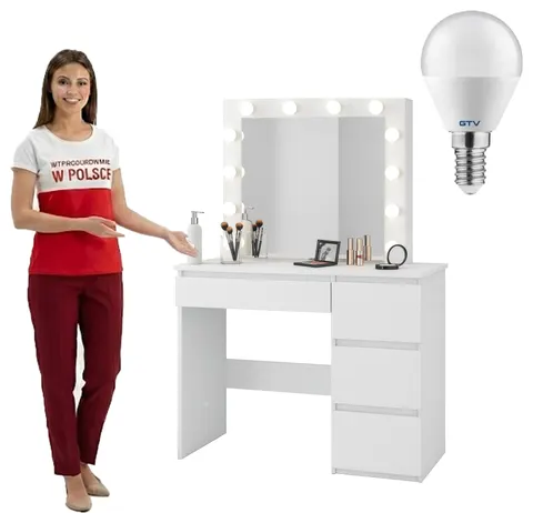 TOALETKA KOSMETYCZNA LUSTRO Z OŚWIETLENIEM 12x LED Dąb Wotan