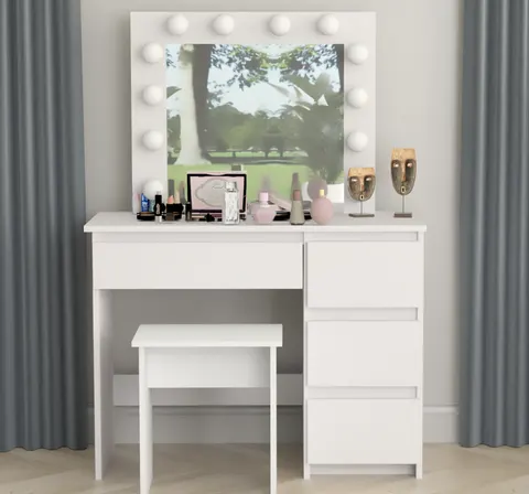 TOALETKA kosmetyczna LUSTRO 12 LED TABORET tapicerowany
