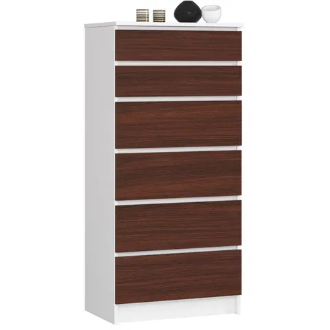 KOMODA K60 6 SZUFLAD BIAŁA / WENGE