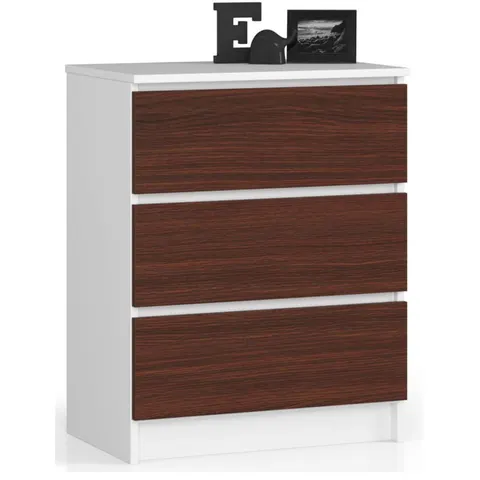 KOMODA K60 3 SZUFLADY BIAŁA / WENGE
