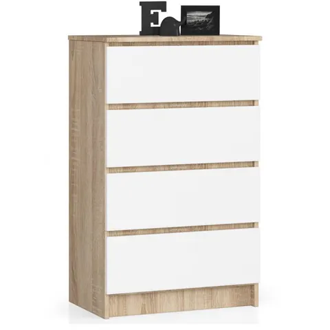 KOMODA K 60 cm 4 SZUFLADY SONOMA / BIAŁA
