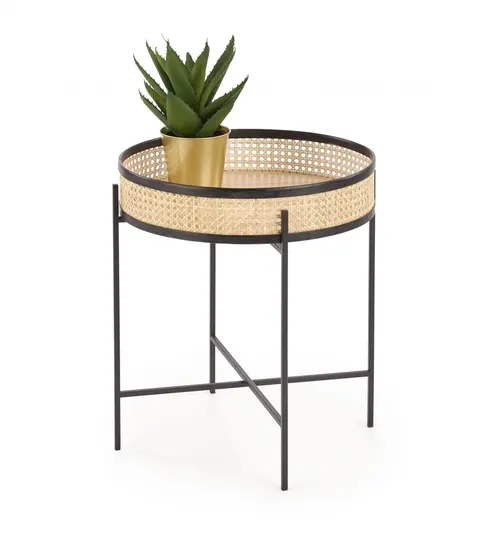 LANIPA ława czarny / rattan naturalny