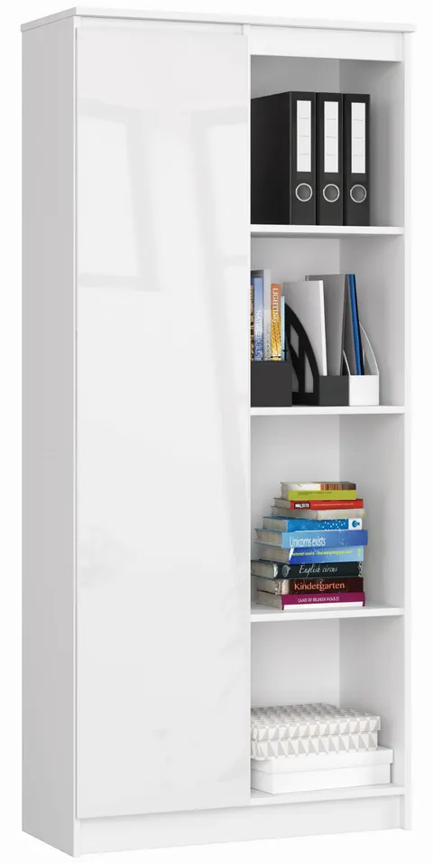 REGAŁ BIUROWY R 80 cm CLP 1 DRZWI 4 PÓŁKI BIAŁY / POŁYSK