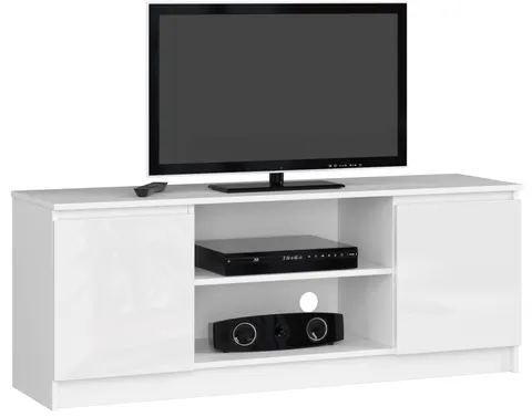 SZAFKA RTV 140 cm 2D 1P BIAŁY AKRYL WYSOKI POŁYSK