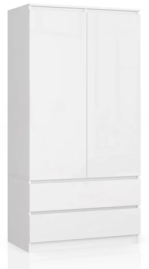 SZAFA S 90 cm 2 DRZWI 2 SZUFLADY BIAŁA / BIAŁY POŁYSK