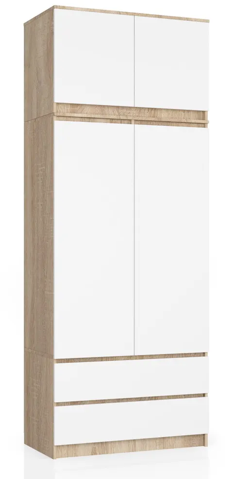 SZAFA Z NADSTAWKĄ S 90 cm 2 DRZWI 2 SZUFLADY DĄB SONOMA / BIAŁA
