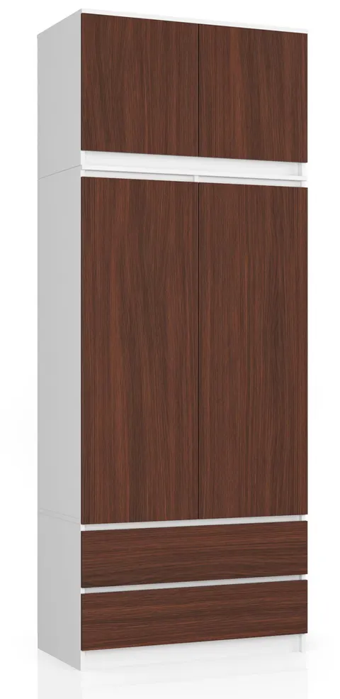 SZAFA Z NADSTAWKĄ S 90 cm 2 DRZWI 2 SZUFLADY BIAŁA / WENGE