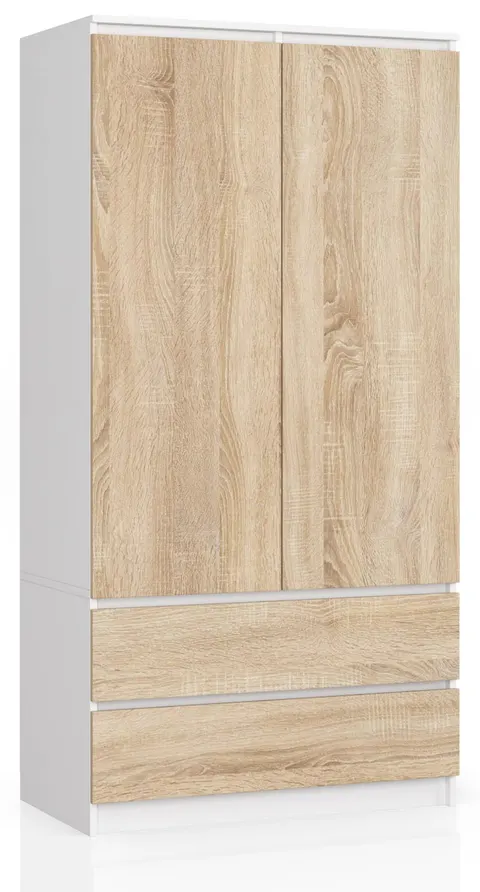 SZAFA S 90 cm 2 DRZWI 2 SZUFLADY BIAŁA / SONOMA