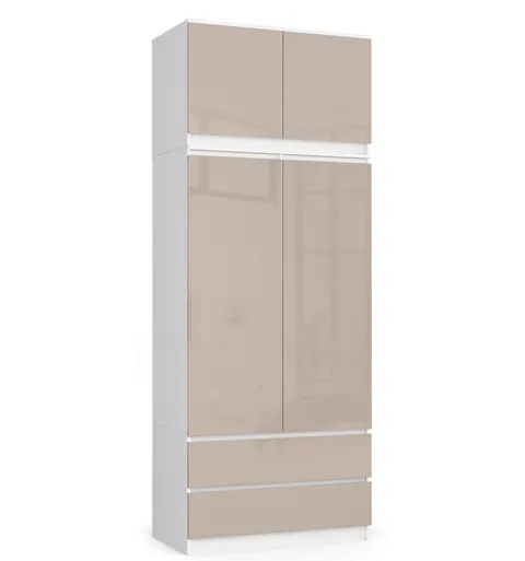 Szafa z nadstawką S 90 cm 2 drzwi 2 szuflady - biała-cappuccino połysk