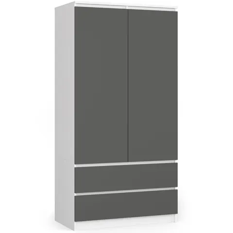 Szafa S 90 cm 2 drzwi 2 szuflady - biała-grafit szary