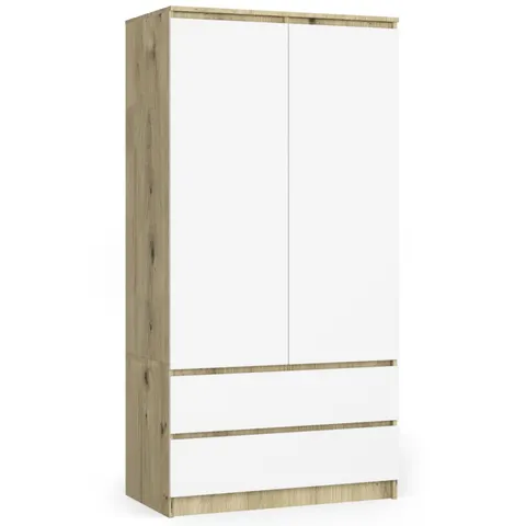 Szafa S 90 cm 2 drzwi 2 szuflady - dąb artisan-biała