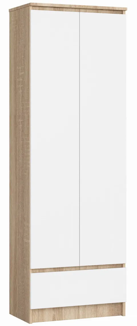 REGAŁ BIUROWY SZAFA R 60 cm CLP 1 SZUFLADA 2 DRZWI DĄB SONOMA / BIAŁY