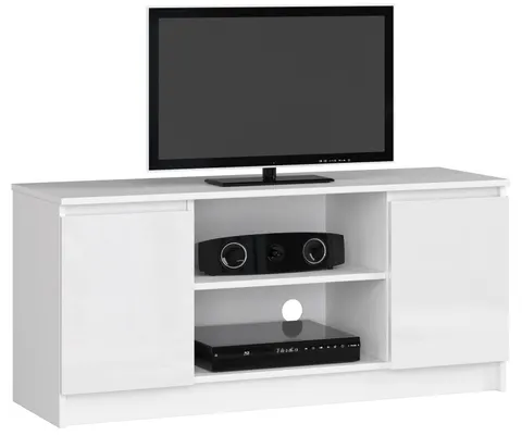 SZAFKA RTV 120 cm 2D 1P BIAŁY AKRYL WYSOKI POŁYSK