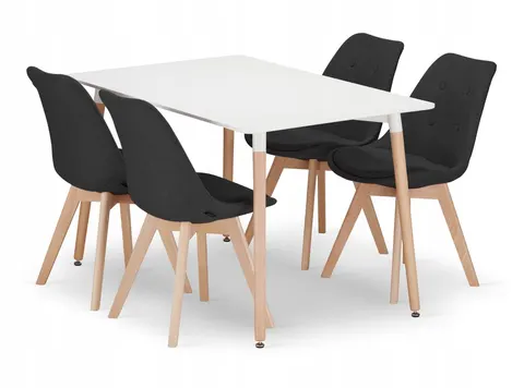 Zestaw stół prostokątny ADRIA 120x80 biały + 4 krzesła NORI czarne
