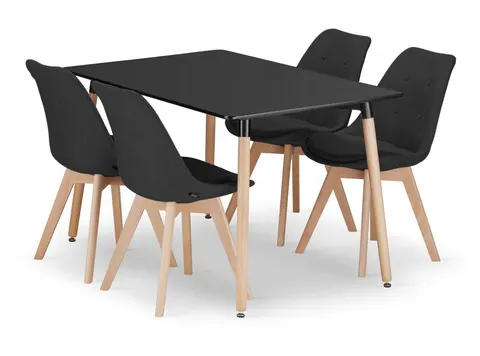 Zestaw stół prostokątny ADRIA 120x80 czarny + 4 krzesła NORI czarne