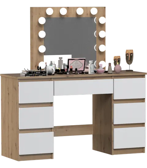 TOALETKA kosmetyczna z lustrem 12 LED wizaż BETI7 DĄB ARTISAN Biała