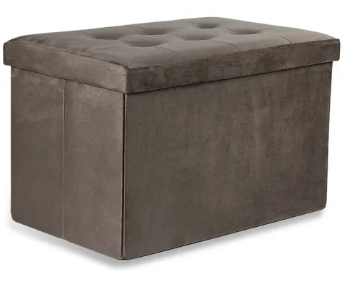 Pufa składana XL z guzikami - 60x38x38cm aksamit brąz