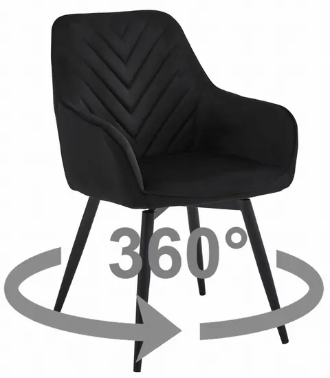 Krzesło Obrotowe NANA360, Czarne Aksamitne z Czarnymi Nogami