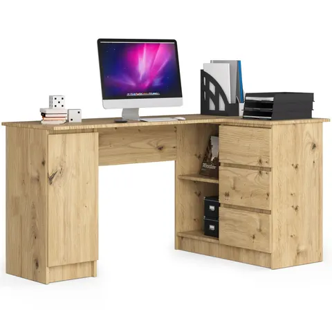 Biurko narożne B20 155 cm prawe - dąb artisan - 3 szuflady