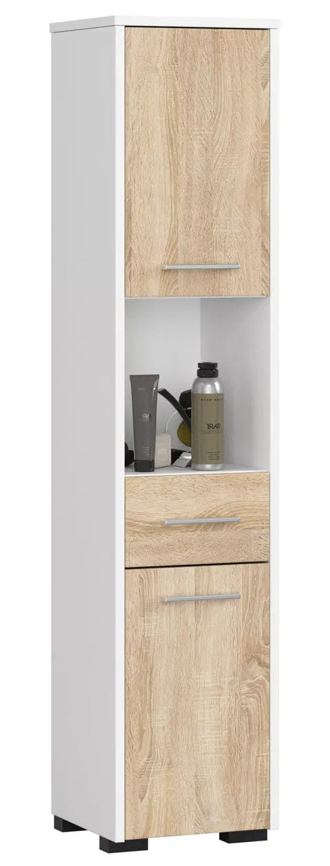 REGAŁ ŁAZIENKA FIN SŁUPEK 30 2D 1SZ 1W 140cm PK BIAŁY / SONOMA