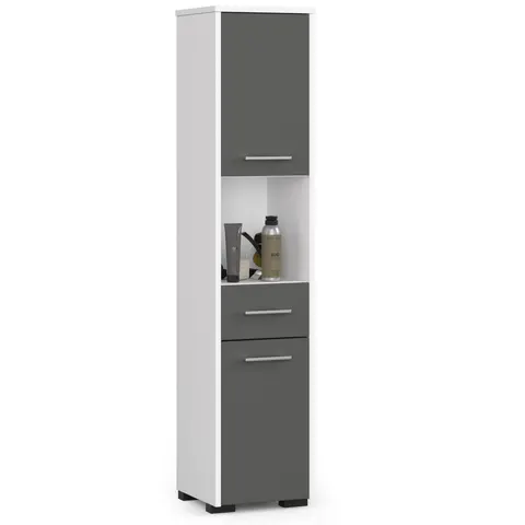 REGAŁ ŁAZIENKA FIN SŁUPEK 30 2D 1SZ 1W 140cm PK BIAŁY / SZARY