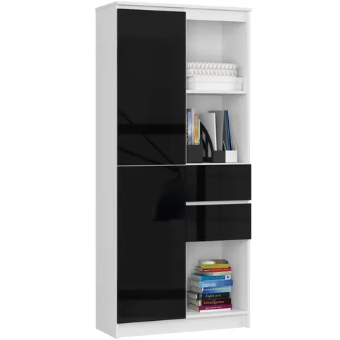 REGAŁ BIUROWY R 80 cm CLP R15 PK BIAŁY / CZARNY POŁYSK