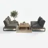 ZESTAW MEBLI OGRODOWYCH PREMIUM DREWNO TERMO + PODUSZKI / SOFA NA TARAS / METALOWE NOGI CZARNE