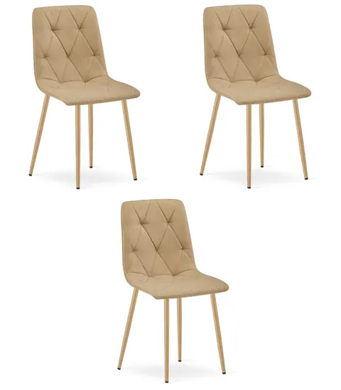 Krzesło LIBRA brązowe x3 – materiał + nogi z drewna
