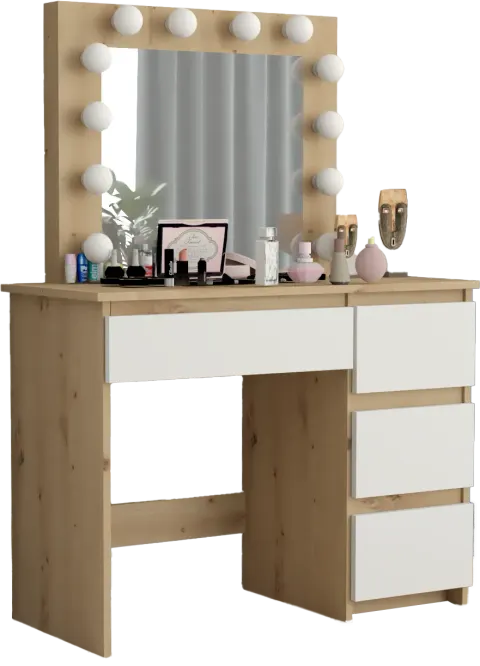 TOALETKA KOSMETYCZNA LUSTRO Z OŚWIETLENIEM 12x LED DĄB ARTISAN/BIAŁA