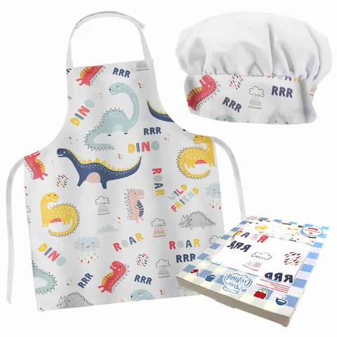 Komplet 2 cz. LITTLE COOK Fartuch + Czapka Dino