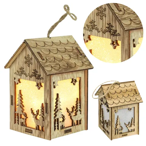 Drewniany lampion dekoracyjny LED - domek