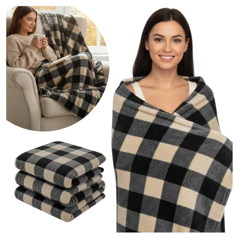 Koc RETRO Check KRATA 130x170 cm Beż Czarny