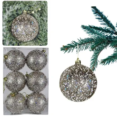 Zestaw bombek LUXE glitter 6 szt 8 cm Szampan