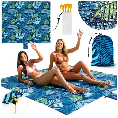 Mata plażowa Palm Paradise 220x194 cm niebieska