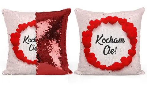 Poszewka LOVE cekiny 40x40 cm Kocham Cię Czerwona