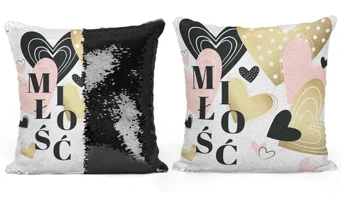 Poszewka LOVE cekiny 40x40 cm Miłość Czarny+Multi