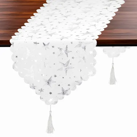 Bieżnik Świąteczny Holly 33x180 Gwiazdki Srebrne