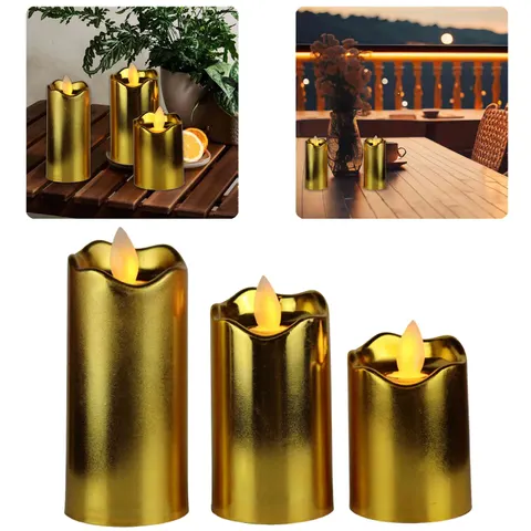 Zestaw Świec LED 3 szt 7 cm 9 cm 11 cm Złoty