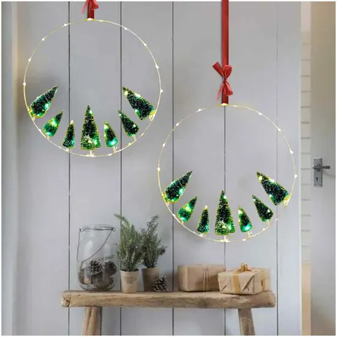 Dekoracja KOŁO na drzwi CHOINKI LED 40 cm