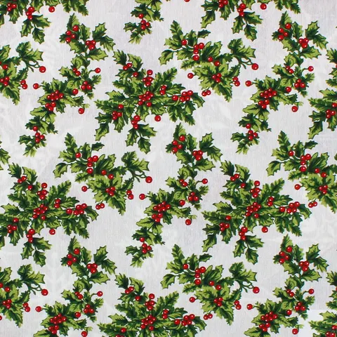 Tkanina Świąteczna Holly 140 cm krem + zieleń