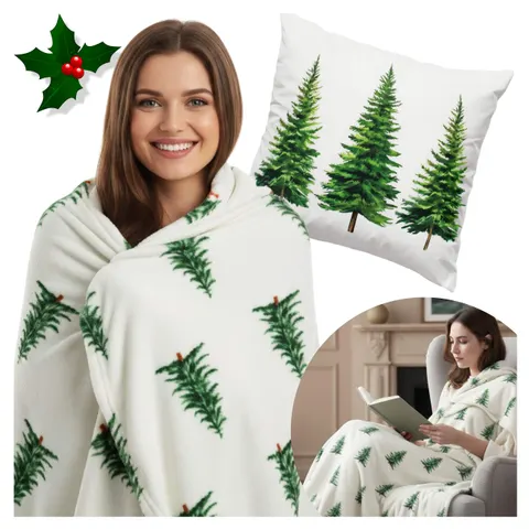Zestaw No76 Koc Christmas tree + poszewka 45x45