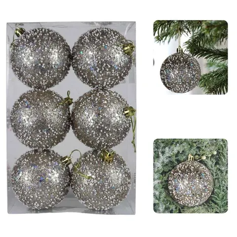 Zestaw bombek LUXE glitter 6 szt 8 cm Srebrny