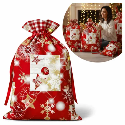 Worek prezentowy Snowflakes 68x90 cm czerwony