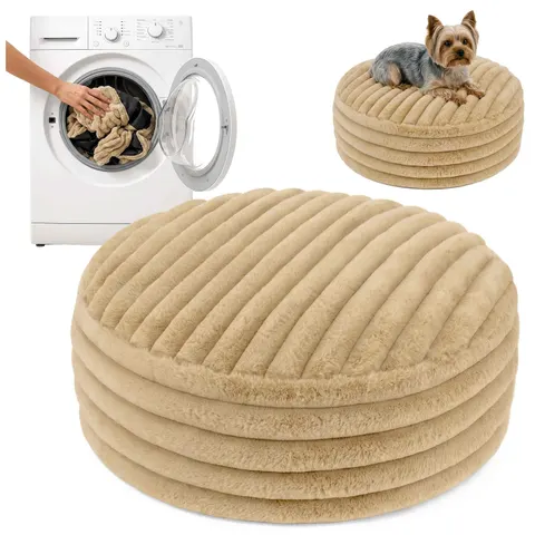 Legowisko puf NUBO LUX śr.60 Rabbit fur pasy Beż