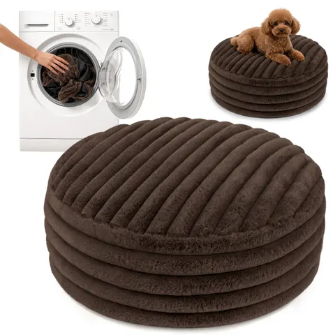 Legowisko puf NUBO LUX śr.60 Rabbit fur pasy Brąz