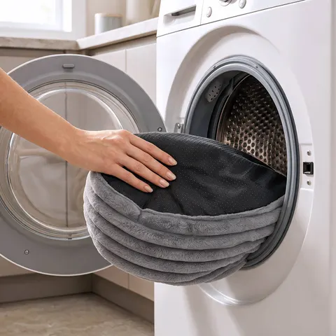 Pokrowiec puf NUBO LUX śr.80 Rabbit fur pasy Szary