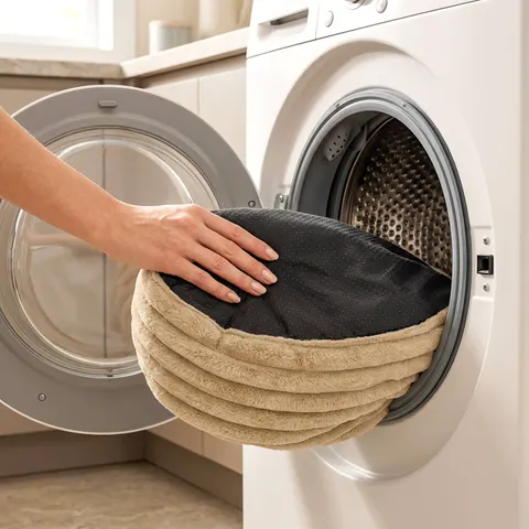Pokrowiec puf NUBO LUX śr.80 Rabbit fur pasy Beż