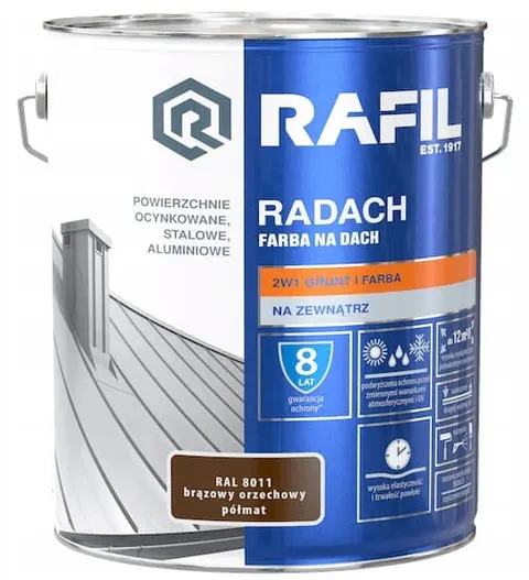 Rafil RADACH farba na dach 2w1 brązowy orzechowy półmat RAL8011 10L
