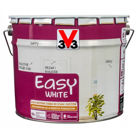 V33 Easy White Biała farba akrylowa do różnych powierzchni mat 10L